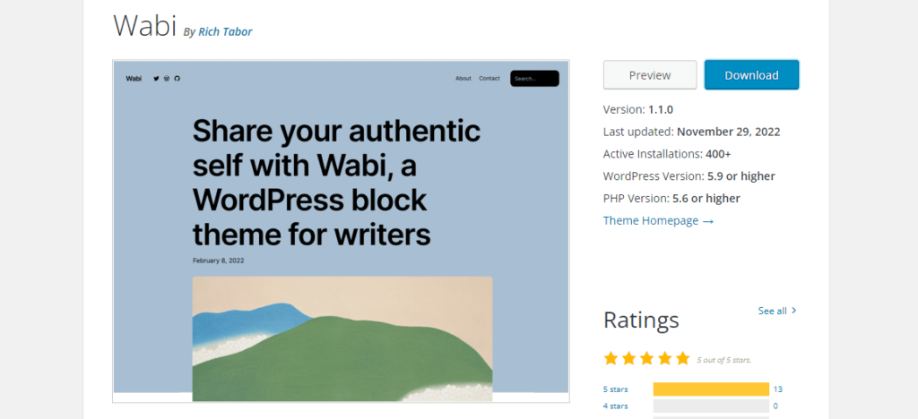 5 Best Full Site Editing Starter Themes for Your WordPress Site 6 Wabi, starter FSE theme for WordPress